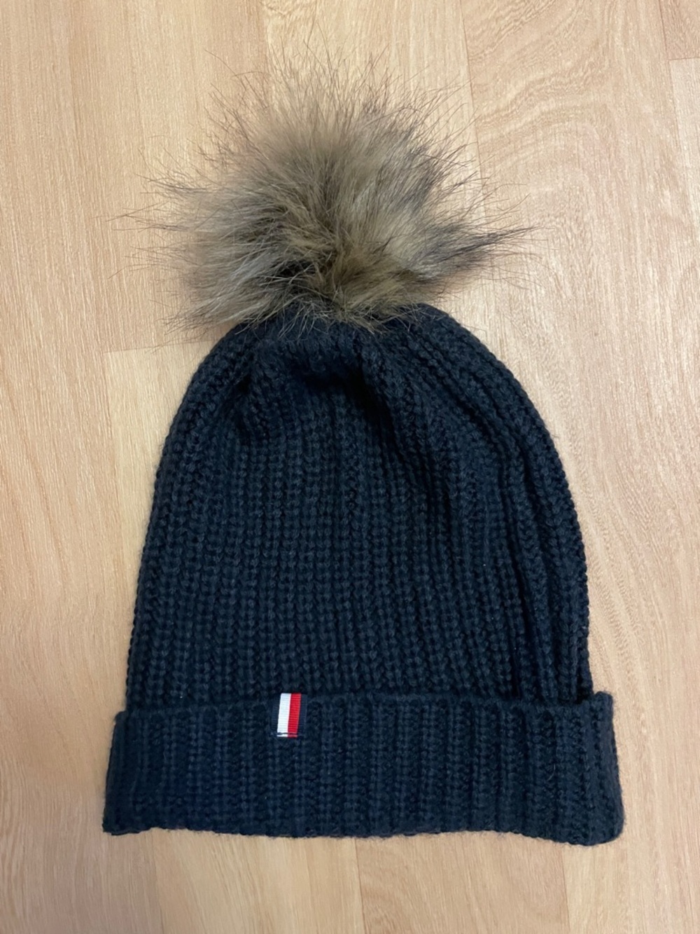 Tommy Hilfiger Navy Knit Toque with Faux Fur Pom OS